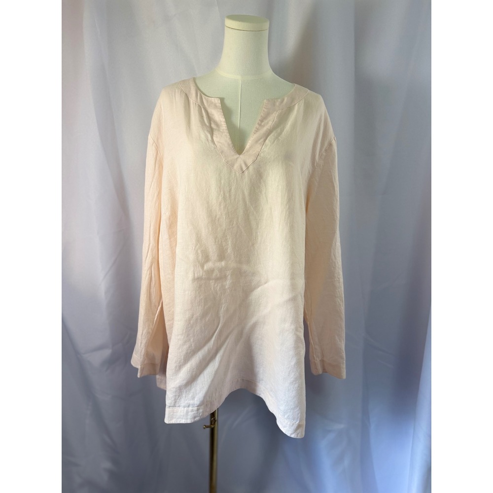 Lauren Ralph‎ Lauren Linen Tunic Top Peach Split V-Neck Long Sleeve Plus Size 3X